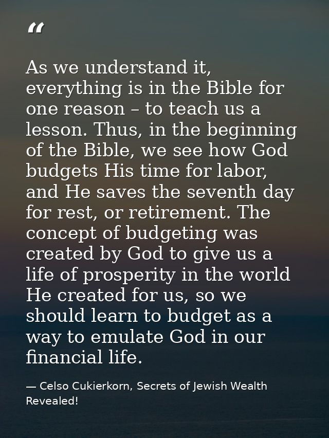 As we understand it, everything is in the Bible for one reason – to teach us a lesson. Thus, in the beginning of the Bib — Celso Cukierkorn, Secrets of Jewish Wealth Revealed!