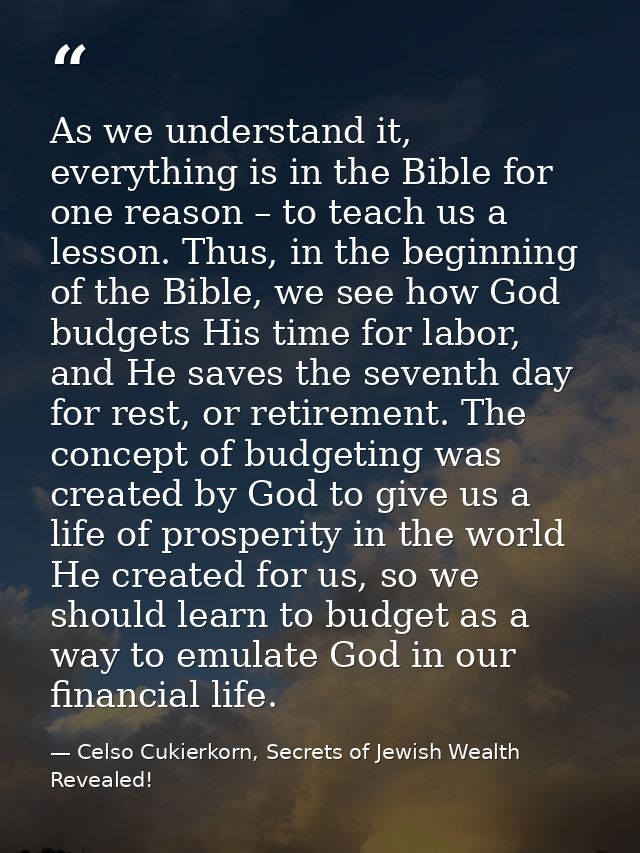 As we understand it, everything is in the Bible for one reason – to teach us a lesson. Thus, in the beginning of the Bib — Celso Cukierkorn, Secrets of Jewish Wealth Revealed!