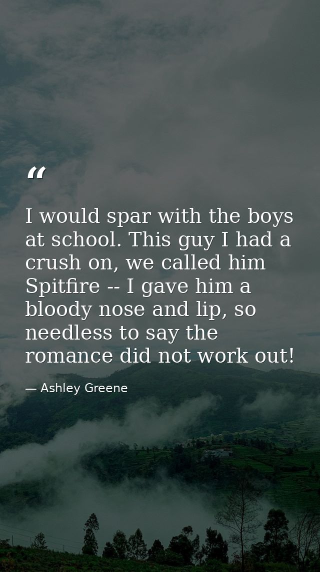 I would spar with the boys at school. This guy I had a crush on, we called him Spitfire -- I gave him a bloody nose and  — Ashley Greene