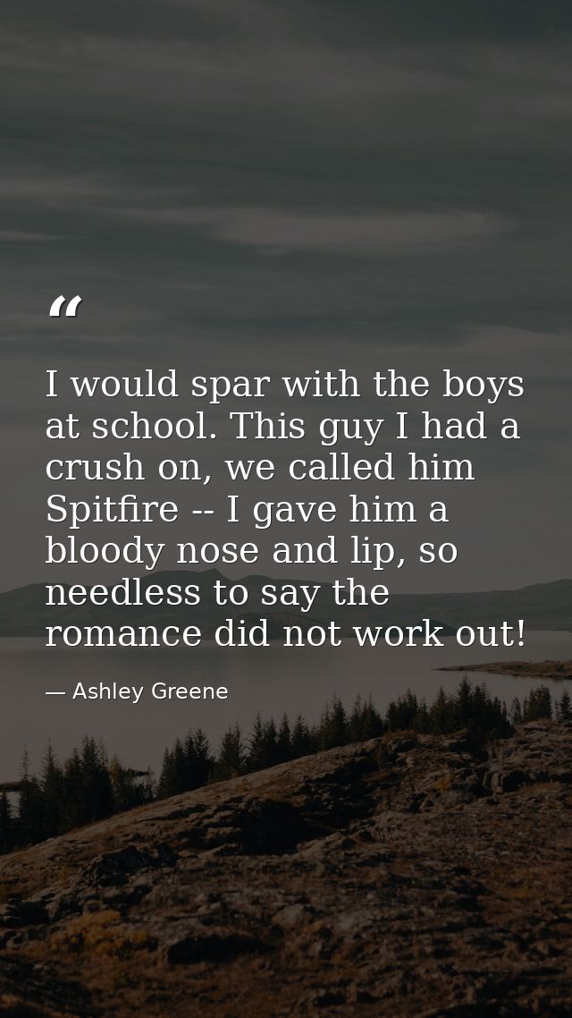 I would spar with the boys at school. This guy I had a crush on, we called him Spitfire -- I gave him a bloody nose and  — Ashley Greene