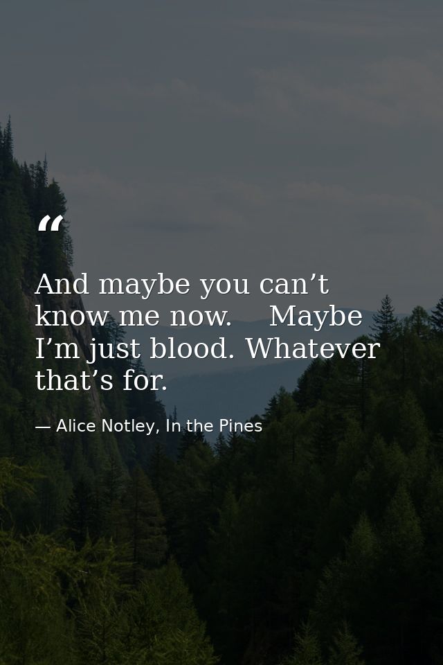 And maybe you can’t know me now.    Maybe I’m just blood. Whatever that’s for. — Alice Notley, In the Pines