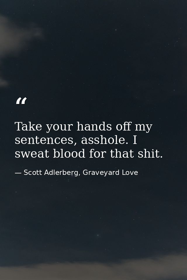 Take your hands off my sentences, asshole. I sweat blood for that shit. — Scott Adlerberg, Graveyard Love