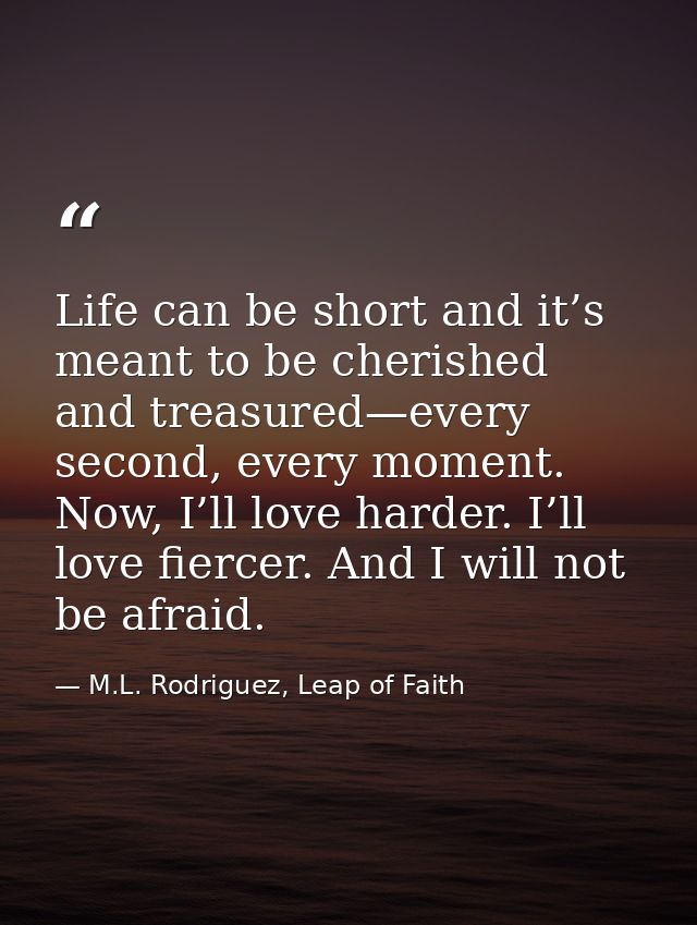 Life can be short and it’s meant to be cherished and treasured—every second, every moment. Now, I’ll love harder. I’ll l — M.L. Rodriguez, Leap of Faith