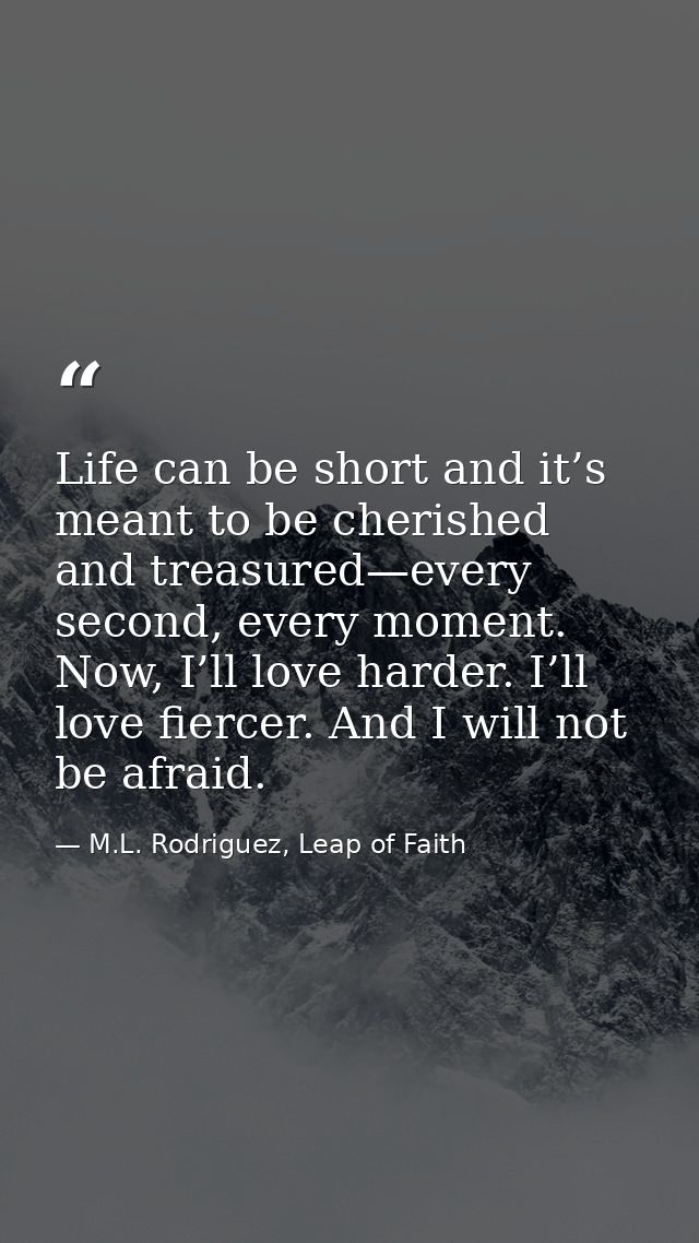 Life can be short and it’s meant to be cherished and treasured—every second, every moment. Now, I’ll love harder. I’ll l — M.L. Rodriguez, Leap of Faith