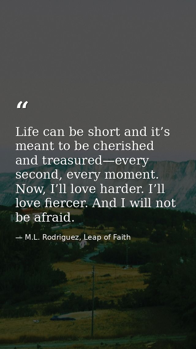 Life can be short and it’s meant to be cherished and treasured—every second, every moment. Now, I’ll love harder. I’ll l — M.L. Rodriguez, Leap of Faith