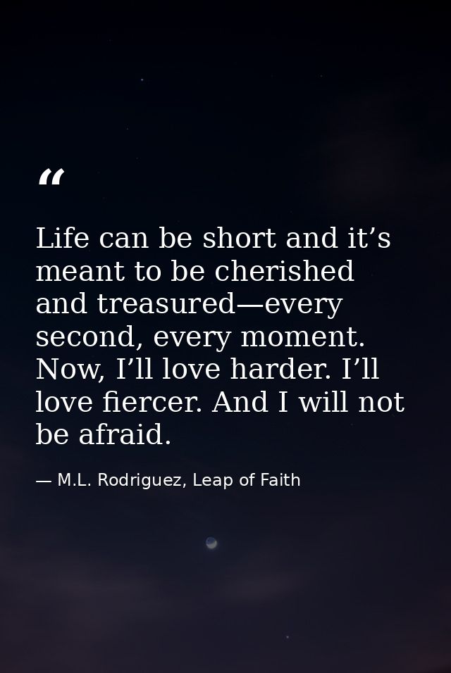 Life can be short and it’s meant to be cherished and treasured—every second, every moment. Now, I’ll love harder. I’ll l — M.L. Rodriguez, Leap of Faith