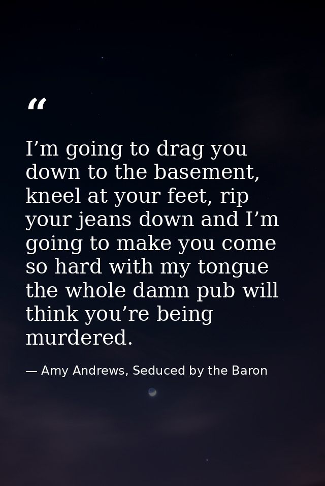 I’m going to drag you down to the basement, kneel at your feet, rip your jeans down and I’m going to make you come so ha — Amy Andrews, Seduced by the Baron