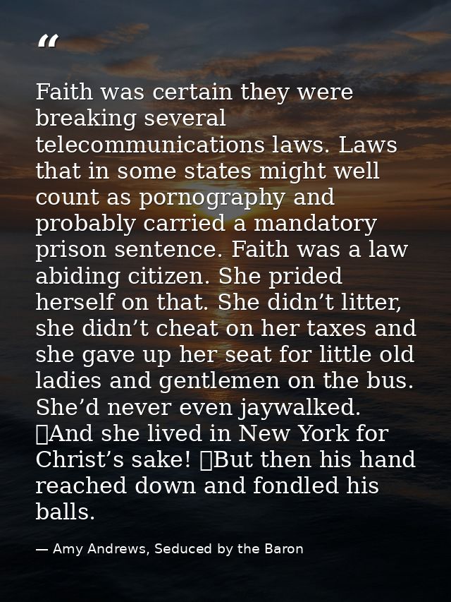 Faith was certain they were breaking several telecommunications laws. Laws that in some states might well count as porno — Amy Andrews, Seduced by the Baron