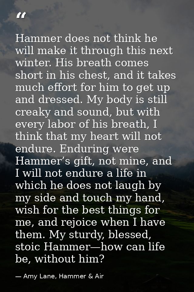 Hammer does not think he will make it through this next winter. His breath comes short in his chest, and it takes much e — Amy Lane, Hammer & Air