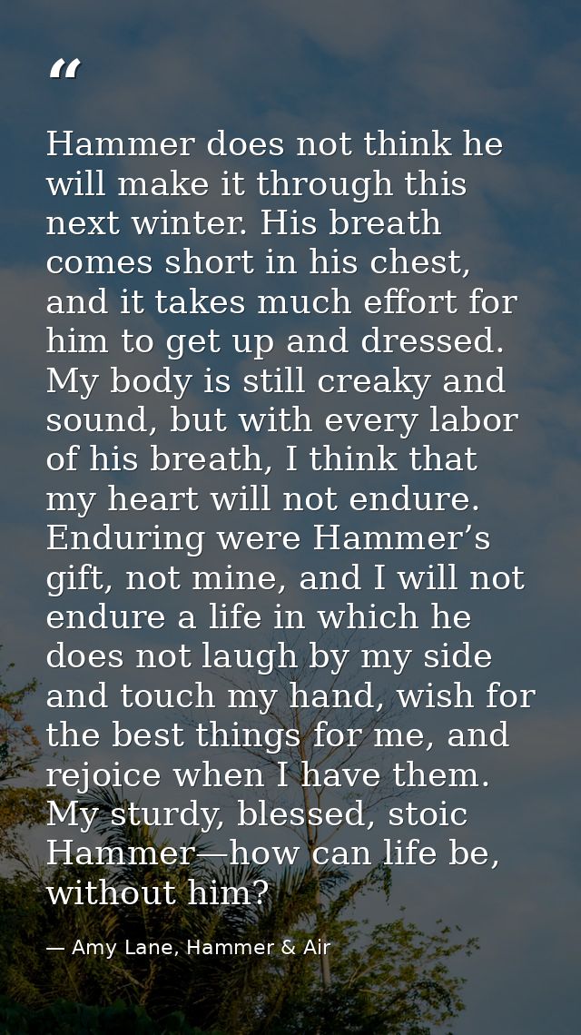 Hammer does not think he will make it through this next winter. His breath comes short in his chest, and it takes much e — Amy Lane, Hammer & Air
