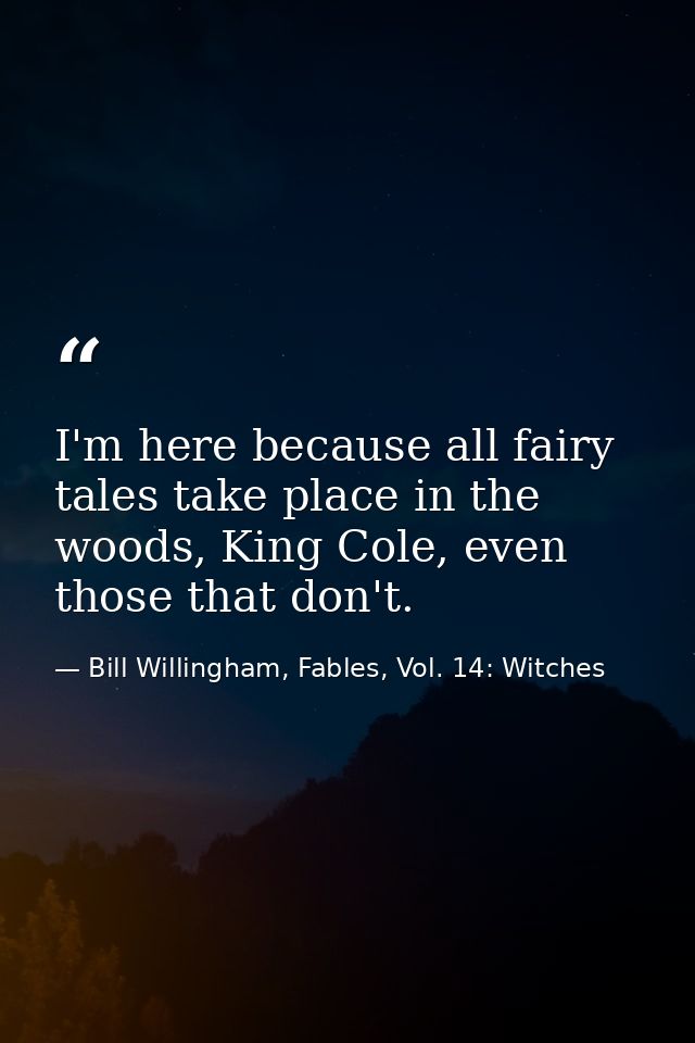 I'm here because all fairy tales take place in the woods, King Cole, even those that don't. — Bill Willingham, Fables, Vol. 14: Witches