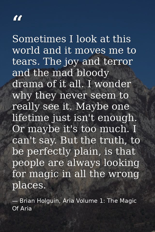 Sometimes I look at this world and it moves me to tears. The joy and terror and the mad bloody drama of it all. I wonder — Brian Holguin, Aria Volume 1: The Magic Of Aria