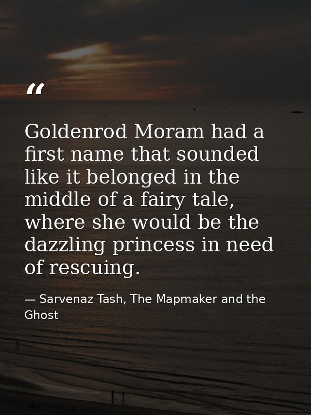 Goldenrod Moram had a first name that sounded like it belonged in the middle of a fairy tale, where she would be the daz — Sarvenaz Tash, The Mapmaker and the Ghost