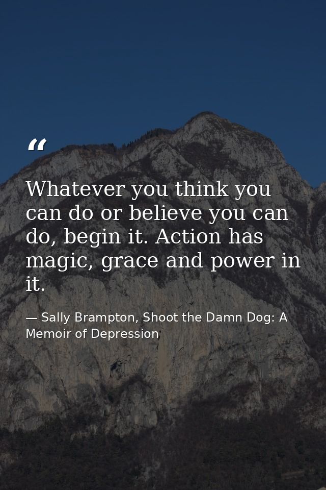 Whatever you think you can do or believe you can do, begin it. Action has magic, grace and power in it. — Sally Brampton, Shoot the Damn Dog: A Memoir of Depression