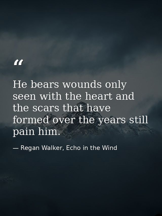 He bears wounds only seen with the heart and the scars that have formed over the years still pain him. — Regan Walker, Echo in the Wind