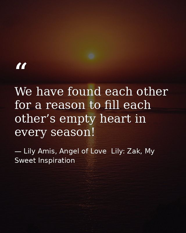 We have found each other for a reason to fill each other’s empty heart in every season! — Lily Amis, Angel of Love  Lily: Zak, My Sweet Inspiration