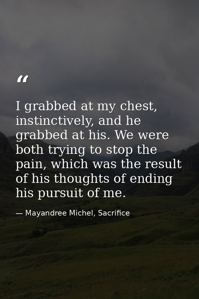 I grabbed at my chest, instinctively, and he grabbed at his. We were both trying to stop the pain, which was the result  — Mayandree Michel, Sacrifice