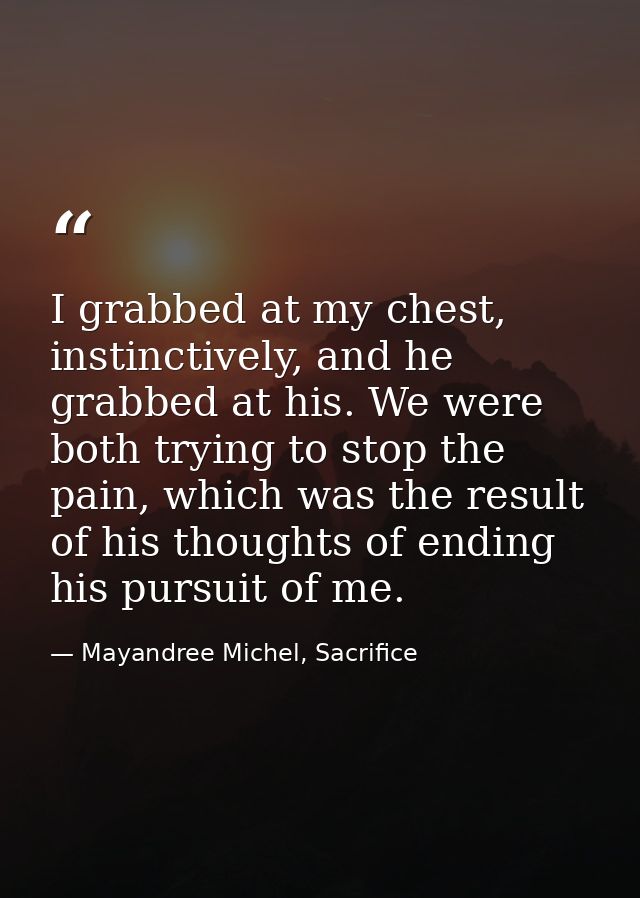 I grabbed at my chest, instinctively, and he grabbed at his. We were both trying to stop the pain, which was the result  — Mayandree Michel, Sacrifice