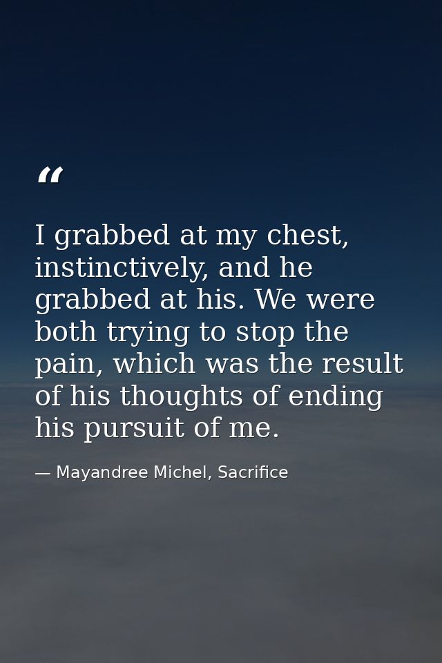 I grabbed at my chest, instinctively, and he grabbed at his. We were both trying to stop the pain, which was the result  — Mayandree Michel, Sacrifice