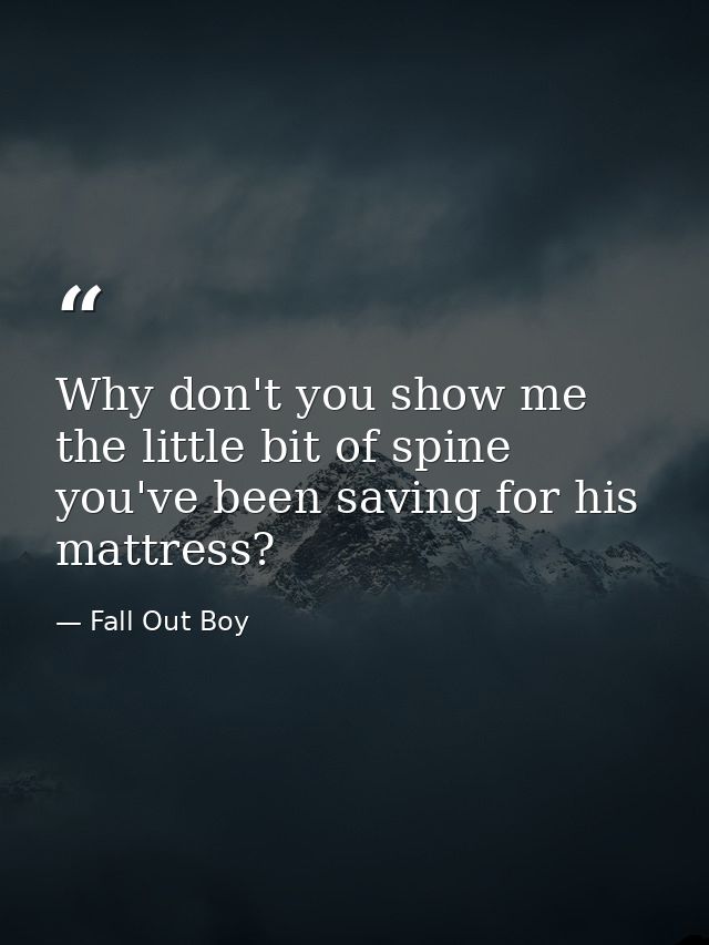 Why don't you show me the little bit of spine you've been saving for his mattress? — Fall Out Boy
