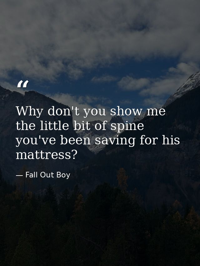 Why don't you show me the little bit of spine you've been saving for his mattress? — Fall Out Boy