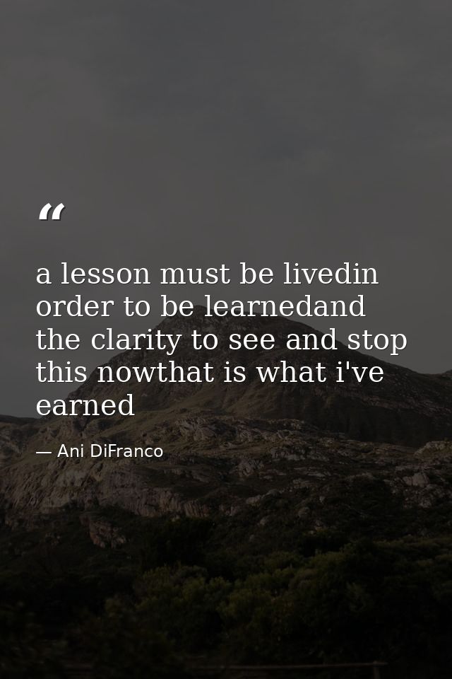 a lesson must be livedin order to be learnedand the clarity to see and stop this nowthat is what i've earned — Ani DiFranco