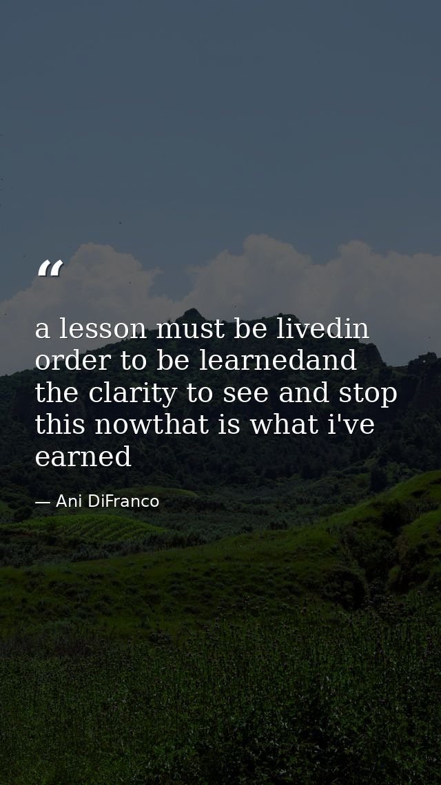 a lesson must be livedin order to be learnedand the clarity to see and stop this nowthat is what i've earned — Ani DiFranco