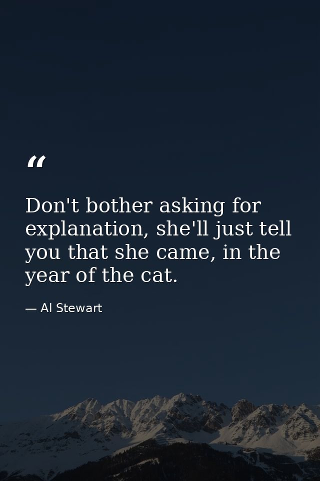 Don't bother asking for explanation, she'll just tell you that she came, in the year of the cat. — Al Stewart