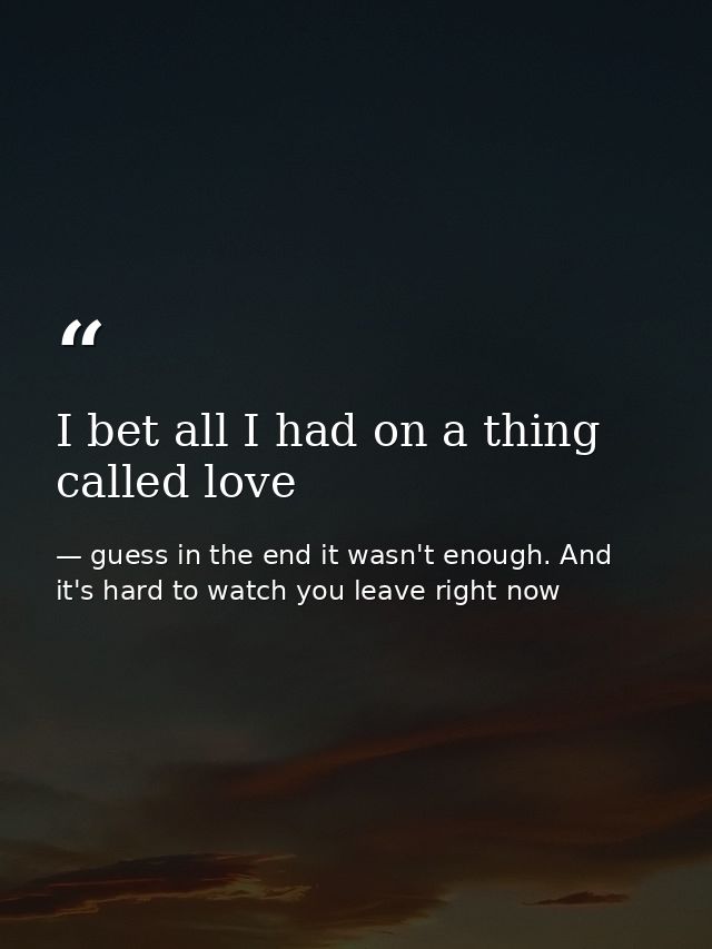 I bet all I had on a thing called love — guess in the end it wasn't enough. And it's hard to watch you leave right now