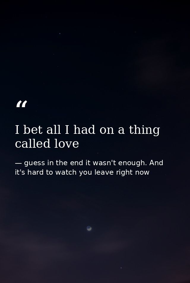 I bet all I had on a thing called love — guess in the end it wasn't enough. And it's hard to watch you leave right now