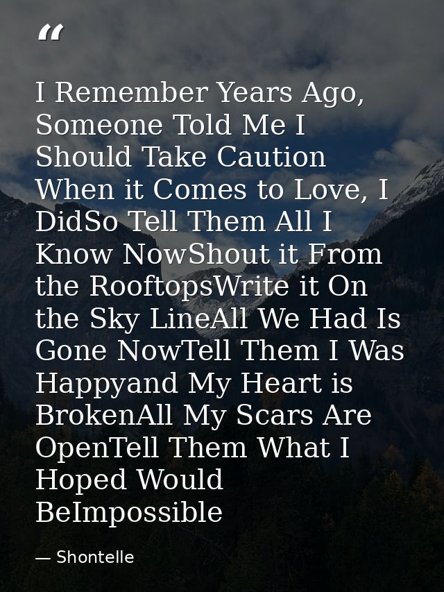 I Remember Years Ago, Someone Told Me I Should Take Caution When it Comes to Love, I DidSo Tell Them All I Know NowShout — Shontelle
