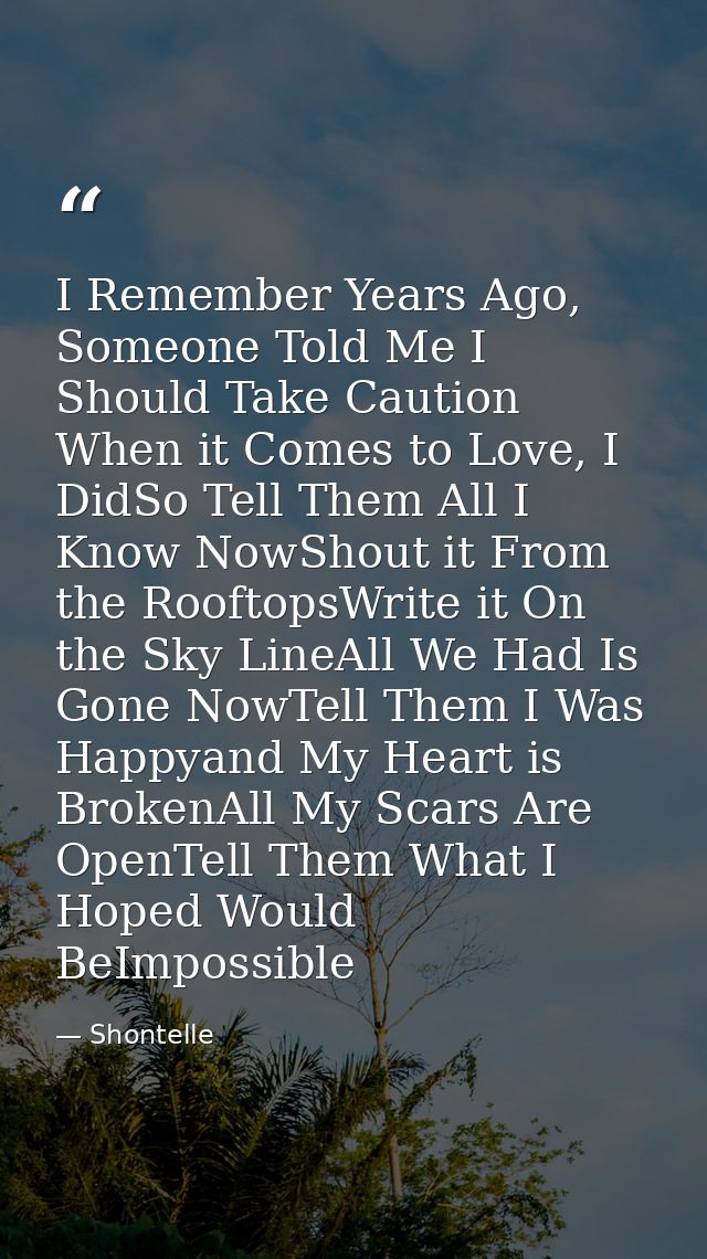 I Remember Years Ago, Someone Told Me I Should Take Caution When it Comes to Love, I DidSo Tell Them All I Know NowShout — Shontelle