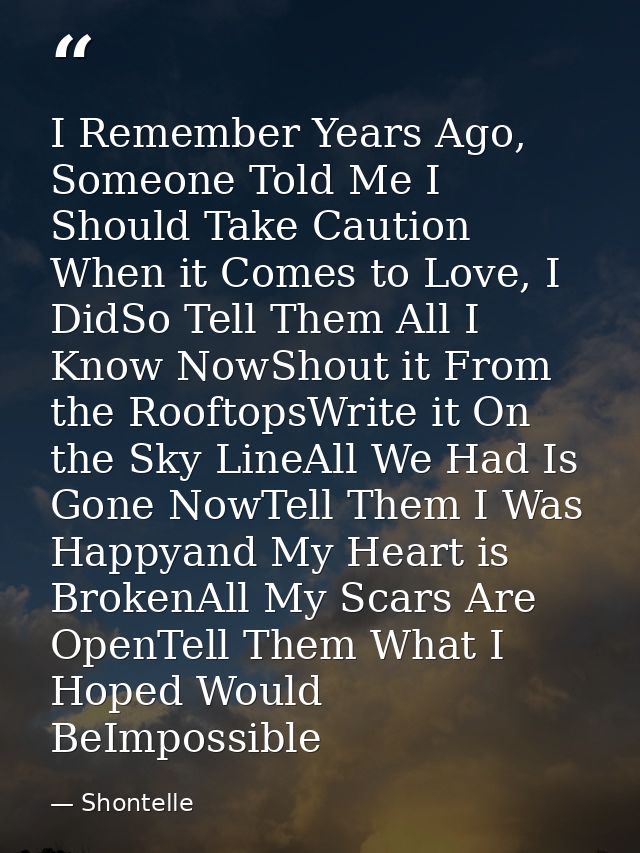 I Remember Years Ago, Someone Told Me I Should Take Caution When it Comes to Love, I DidSo Tell Them All I Know NowShout — Shontelle
