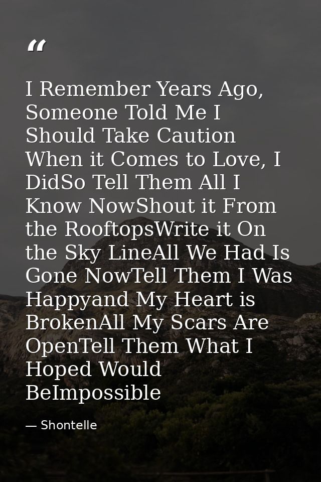 I Remember Years Ago, Someone Told Me I Should Take Caution When it Comes to Love, I DidSo Tell Them All I Know NowShout — Shontelle