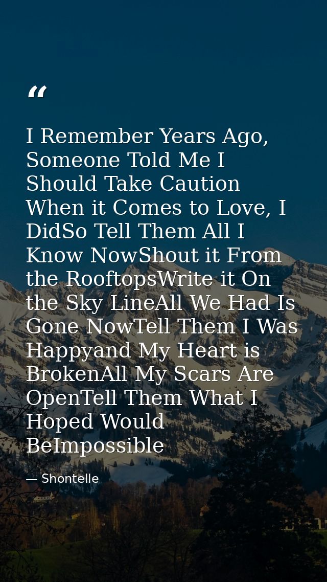 I Remember Years Ago, Someone Told Me I Should Take Caution When it Comes to Love, I DidSo Tell Them All I Know NowShout — Shontelle