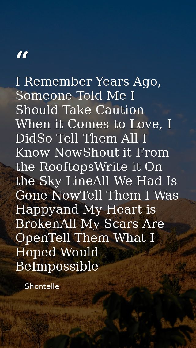 I Remember Years Ago, Someone Told Me I Should Take Caution When it Comes to Love, I DidSo Tell Them All I Know NowShout — Shontelle