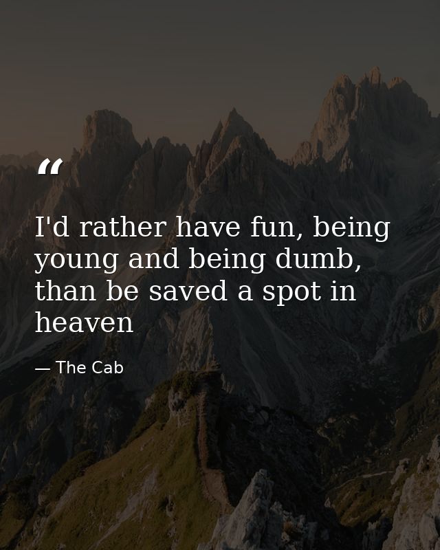 I'd rather have fun, being young and being dumb, than be saved a spot in heaven — The Cab