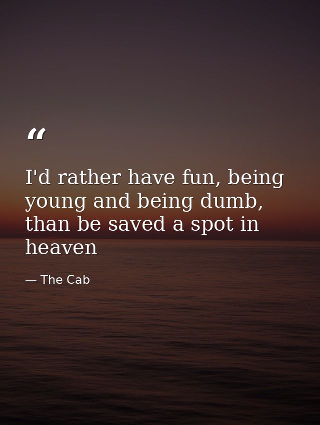 I'd rather have fun, being young and being dumb, than be saved a spot in heaven — The Cab