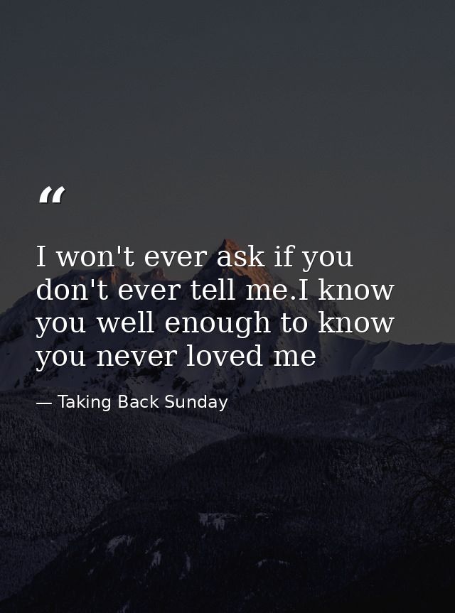 I won't ever ask if you don't ever tell me.I know you well enough to know you never loved me — Taking Back Sunday