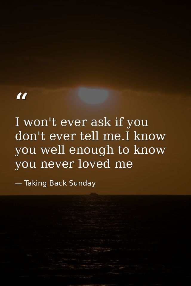 I won't ever ask if you don't ever tell me.I know you well enough to know you never loved me — Taking Back Sunday
