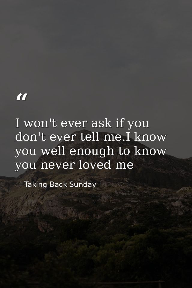 I won't ever ask if you don't ever tell me.I know you well enough to know you never loved me — Taking Back Sunday