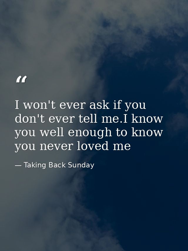I won't ever ask if you don't ever tell me.I know you well enough to know you never loved me — Taking Back Sunday