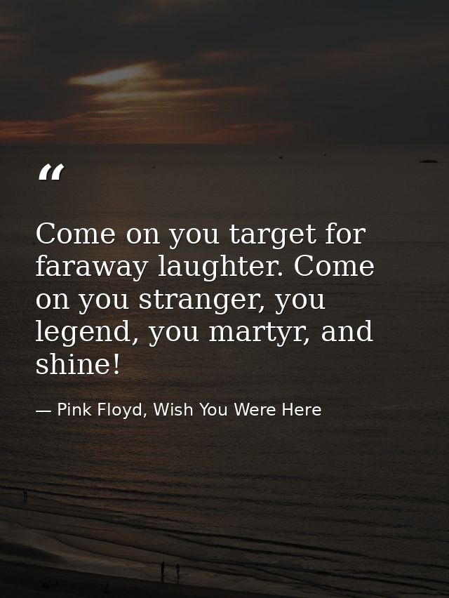 Come on you target for faraway laughter. Come on you stranger, you legend, you martyr, and shine! — Pink Floyd, Wish You Were Here