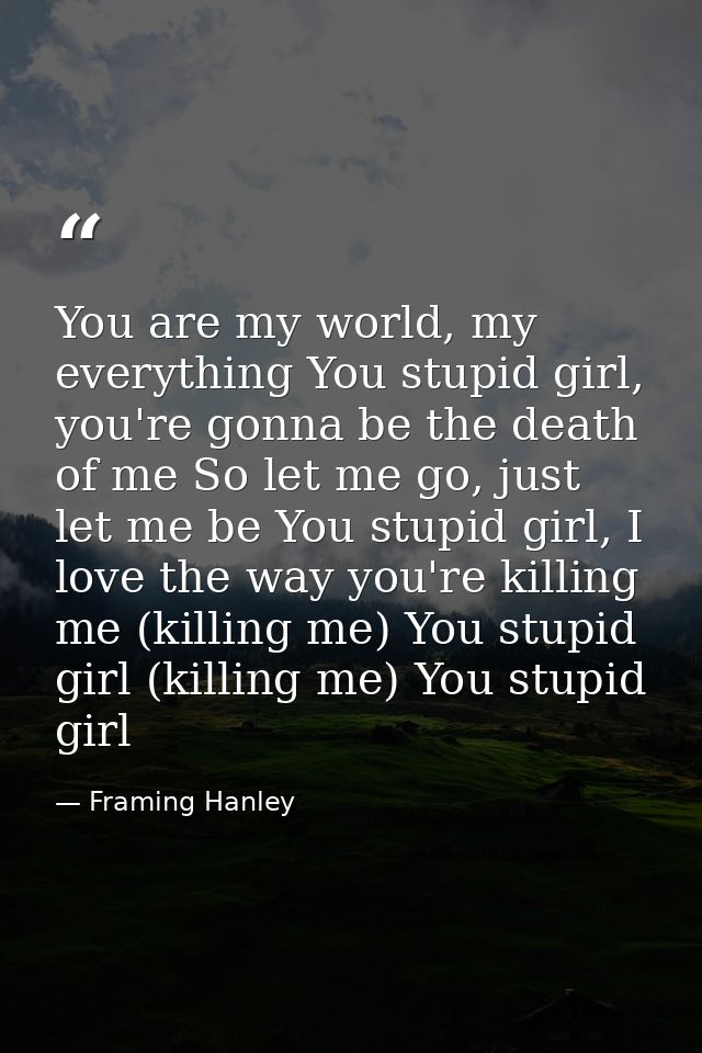You are my world, my everything You stupid girl, you're gonna be the death of me So let me go, just let me be You stupid — Framing Hanley