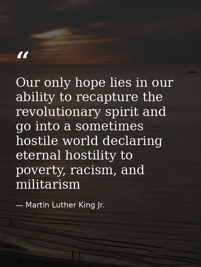 Our only hope lies in our ability to recapture the revolutionary spirit and go into a sometimes hostile world declaring  — Martin Luther King Jr.