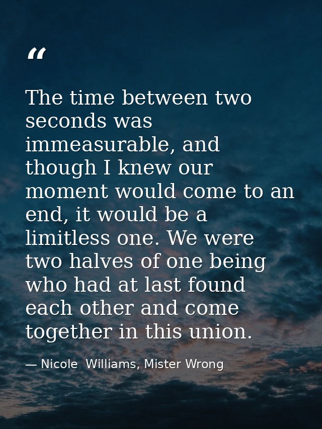 The time between two seconds was immeasurable, and though I knew our moment would come to an end, it would be a limitles — Nicole  Williams, Mister Wrong