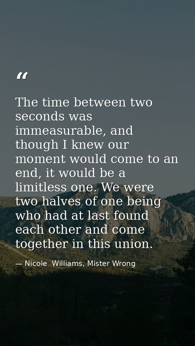 The time between two seconds was immeasurable, and though I knew our moment would come to an end, it would be a limitles — Nicole  Williams, Mister Wrong