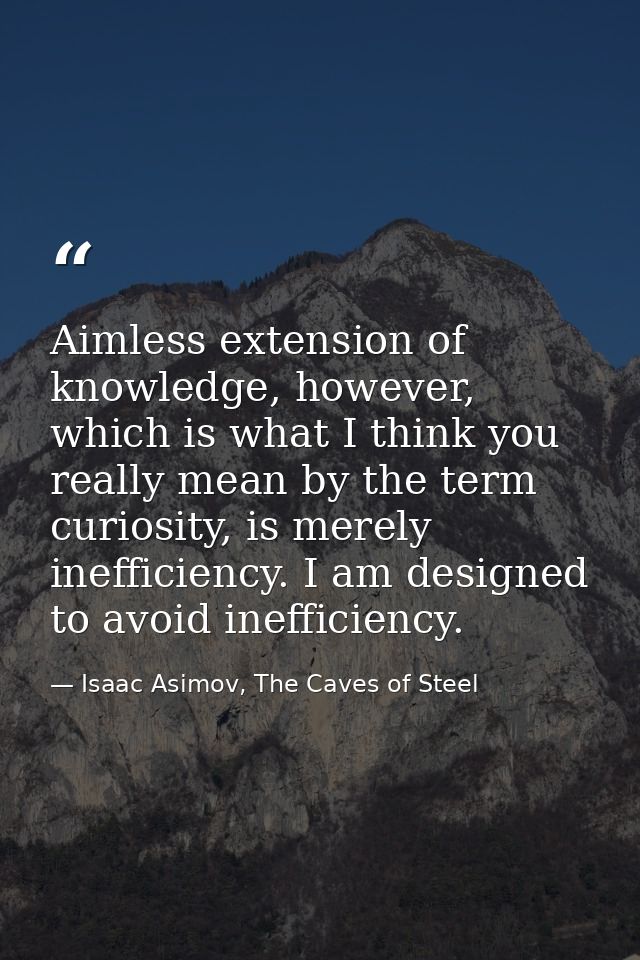 Aimless extension of knowledge, however, which is what I think you really mean by the term curiosity, is merely ineffici — Isaac Asimov, The Caves of Steel