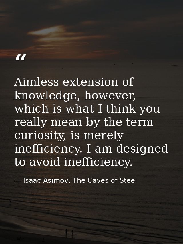 Aimless extension of knowledge, however, which is what I think you really mean by the term curiosity, is merely ineffici — Isaac Asimov, The Caves of Steel