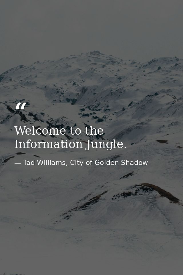 Welcome to the Information Jungle. — Tad Williams, City of Golden Shadow